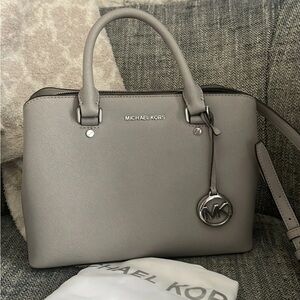 Michael Kors Satchel Gray Savannah Leather bag tote gift